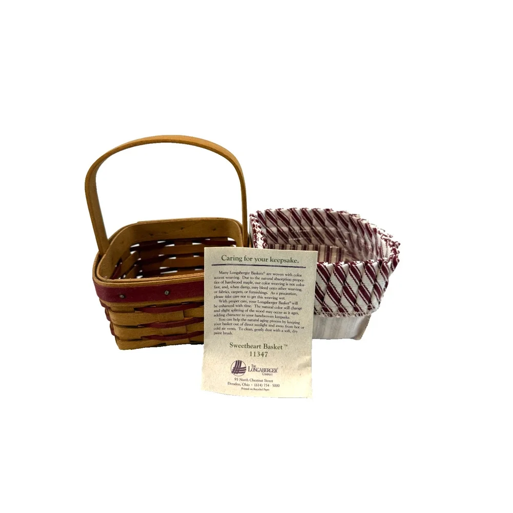 1994 Longaberger Small Sweetheart Basket w/Protector & Liner Vintage